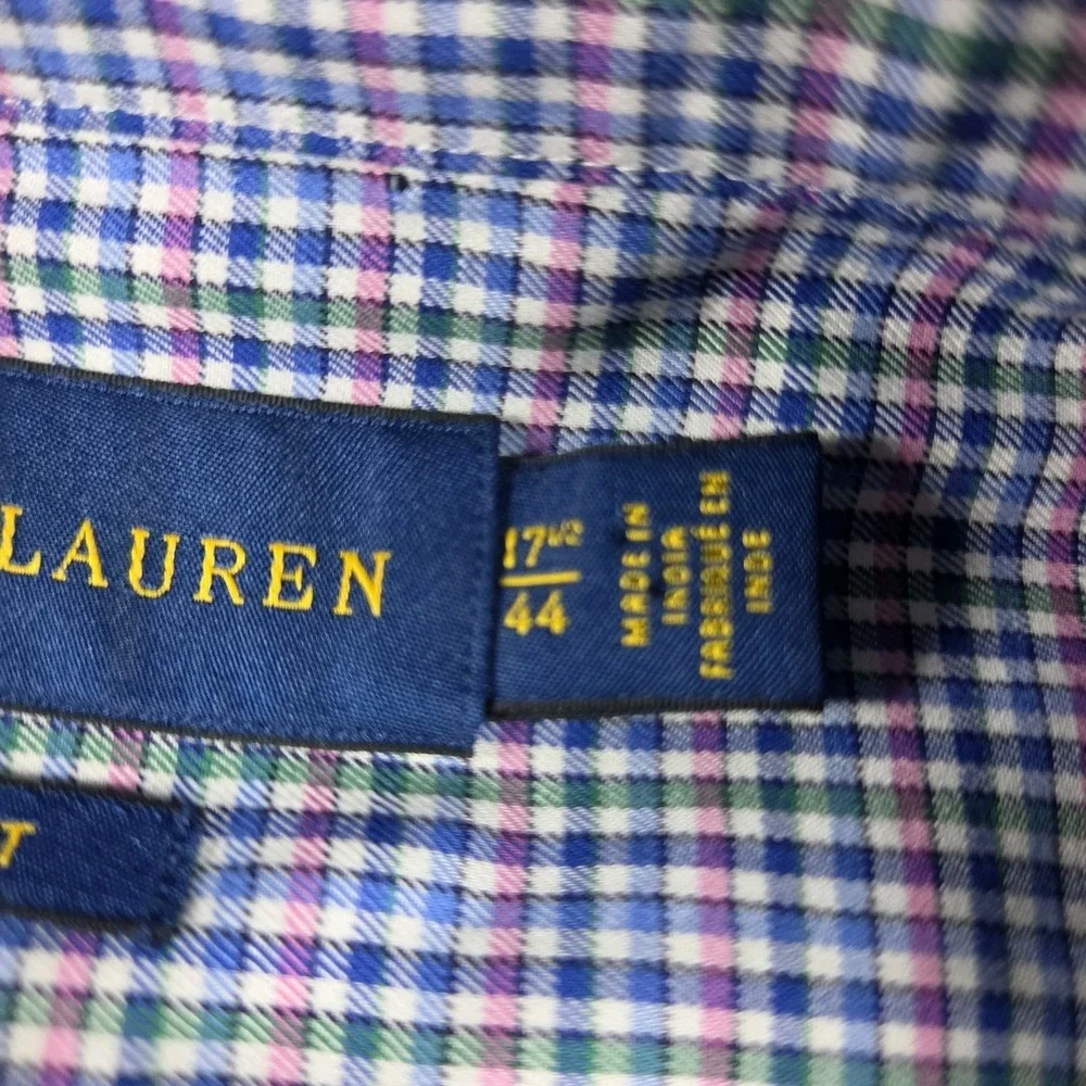 Polo Ralph Lauren Blue Plaid Button Down Custom Fit Dress Shirt 17.5 Pony NWT